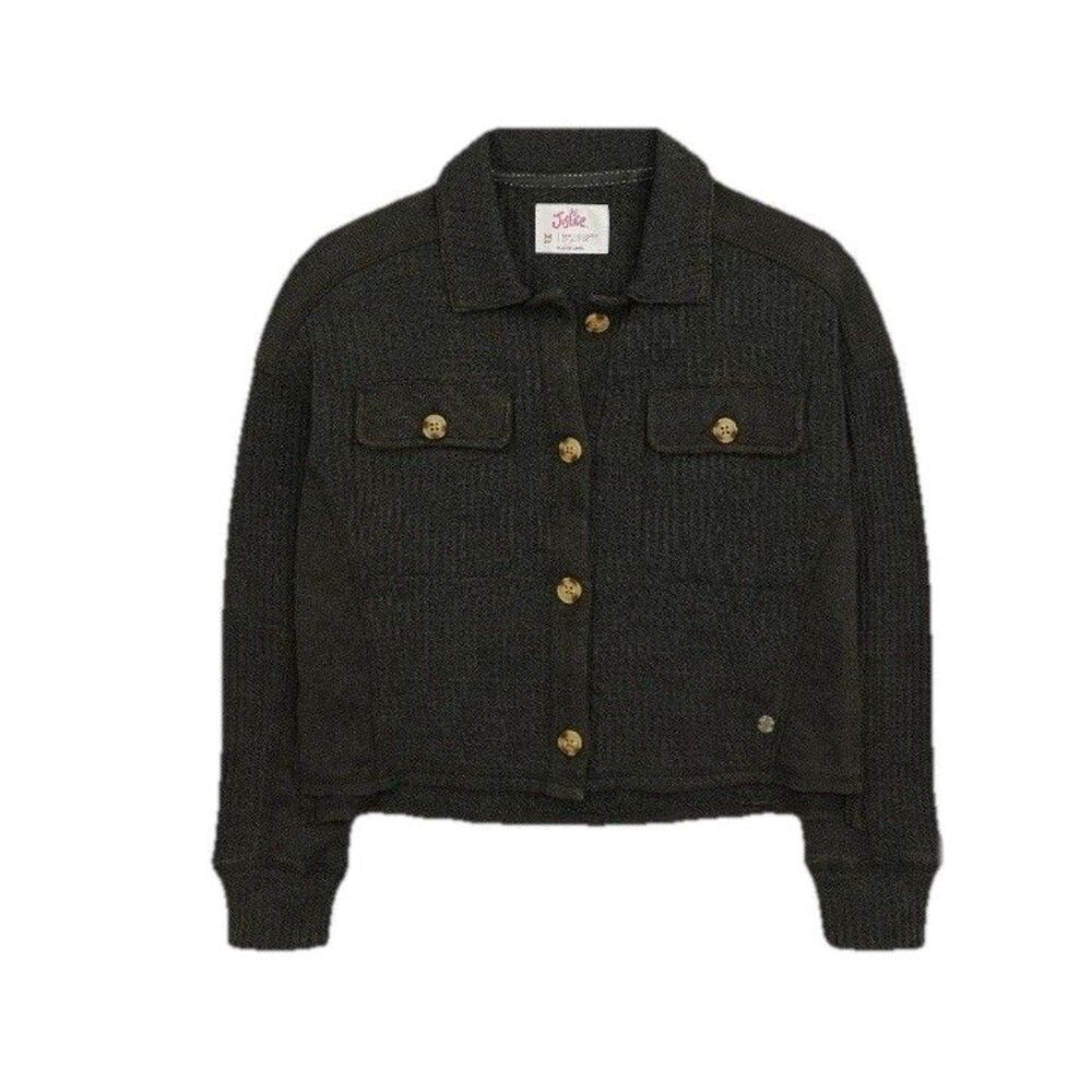 Justice Girls Shacket Waffle Button Front Pockets Dark Gray Size Large NWT